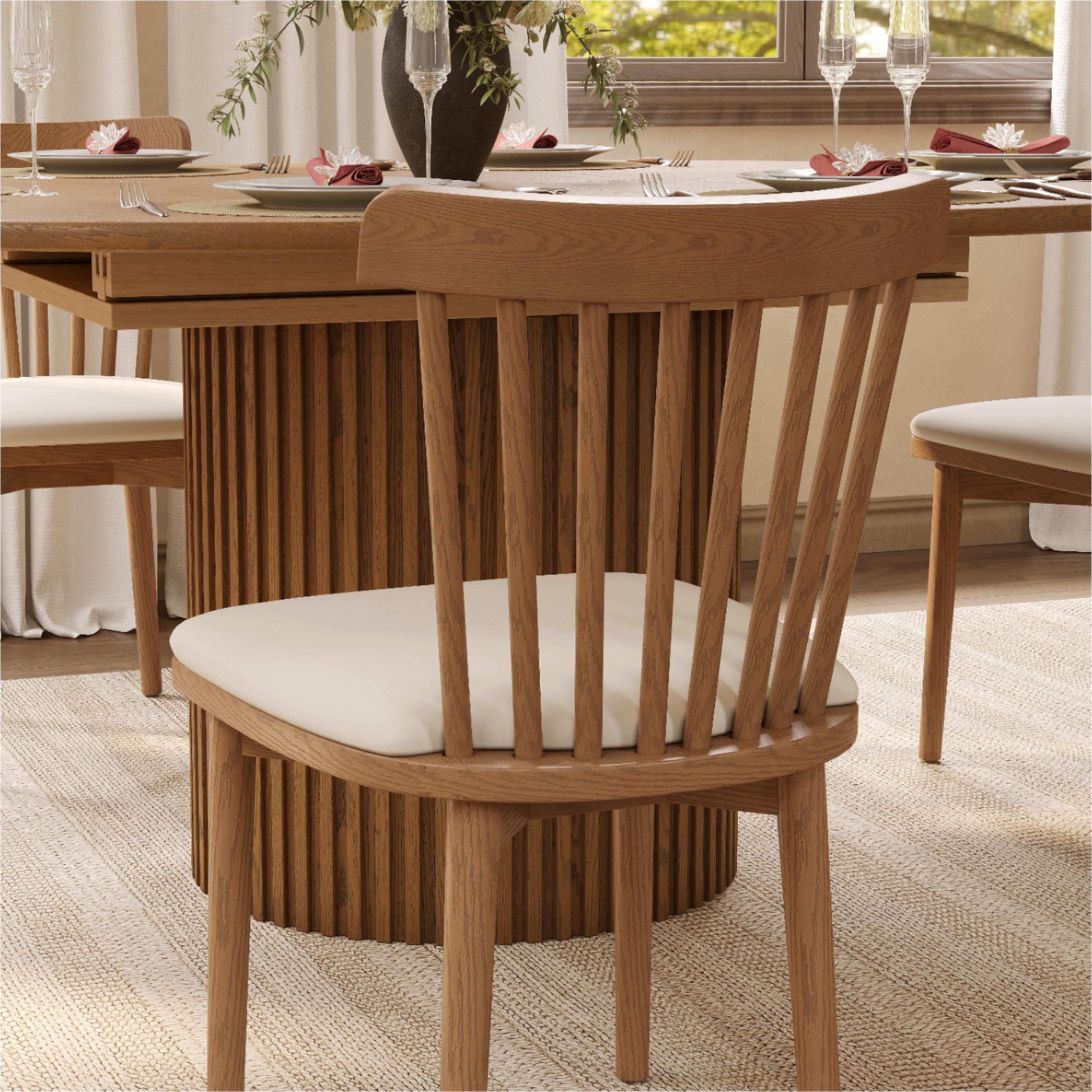 Beige & Light Walnut PU Leather Dining Chairs