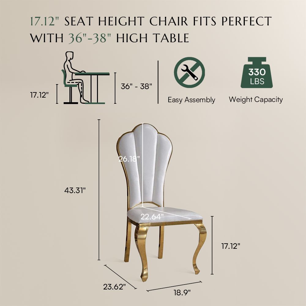 Modern Luxury White & Gold PU Leather Dining Chairs