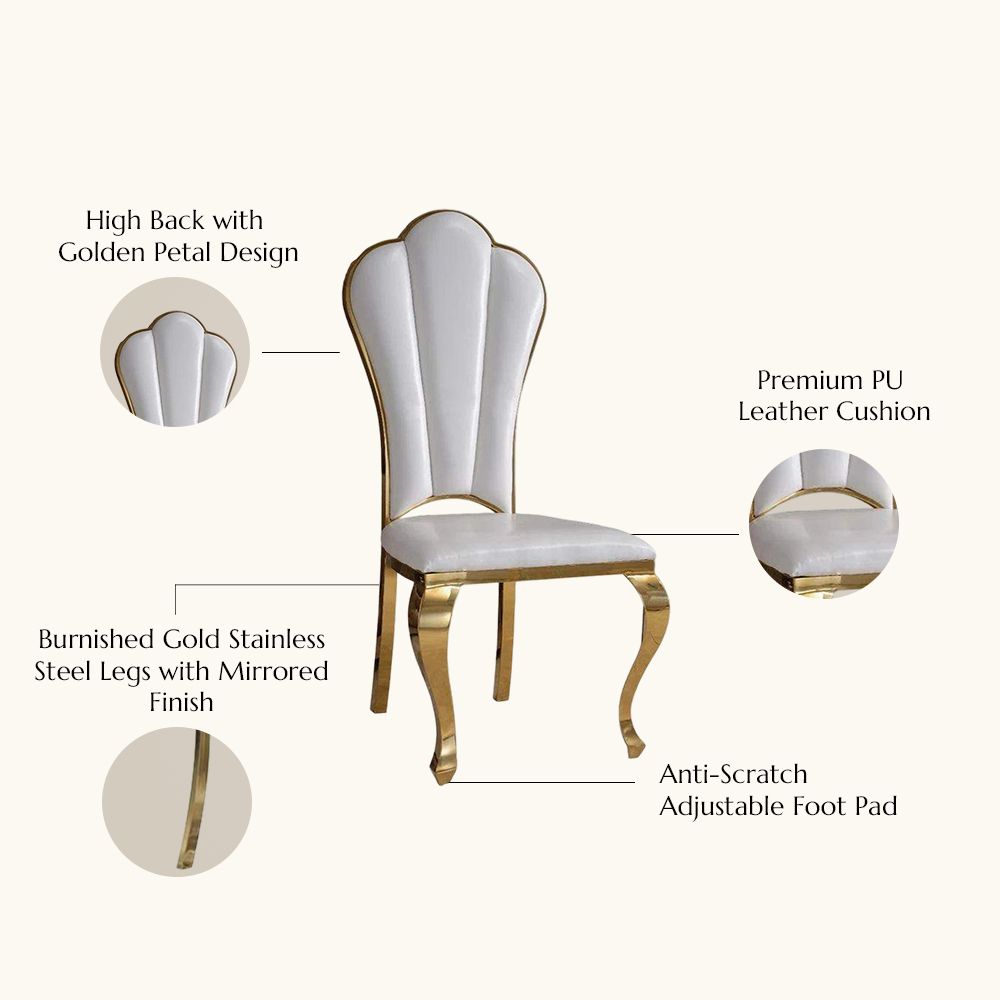 Cutout Back White & Gold PU Leather Dining Chairs
