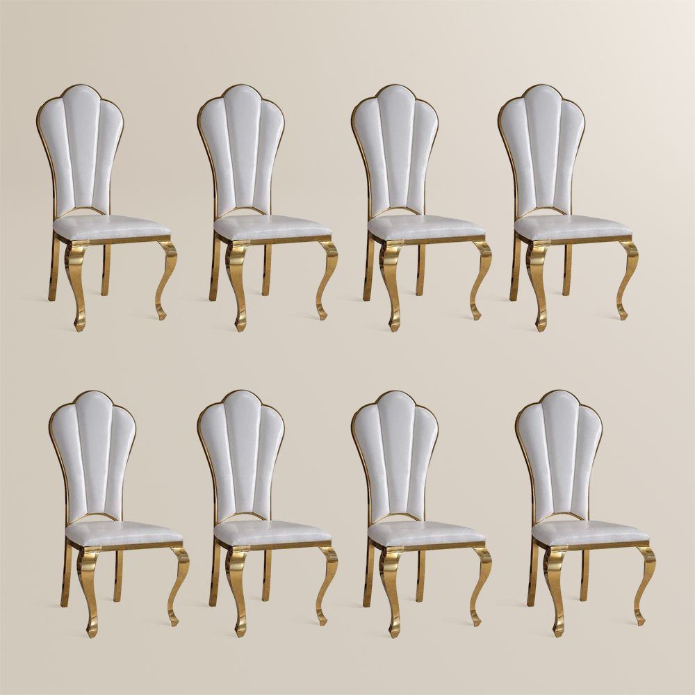 White White & Gold PU Leather Dining Chairs