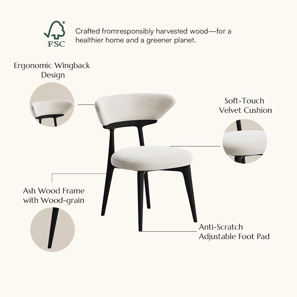 Wingback Beige & Black Flannel Dining Chairs