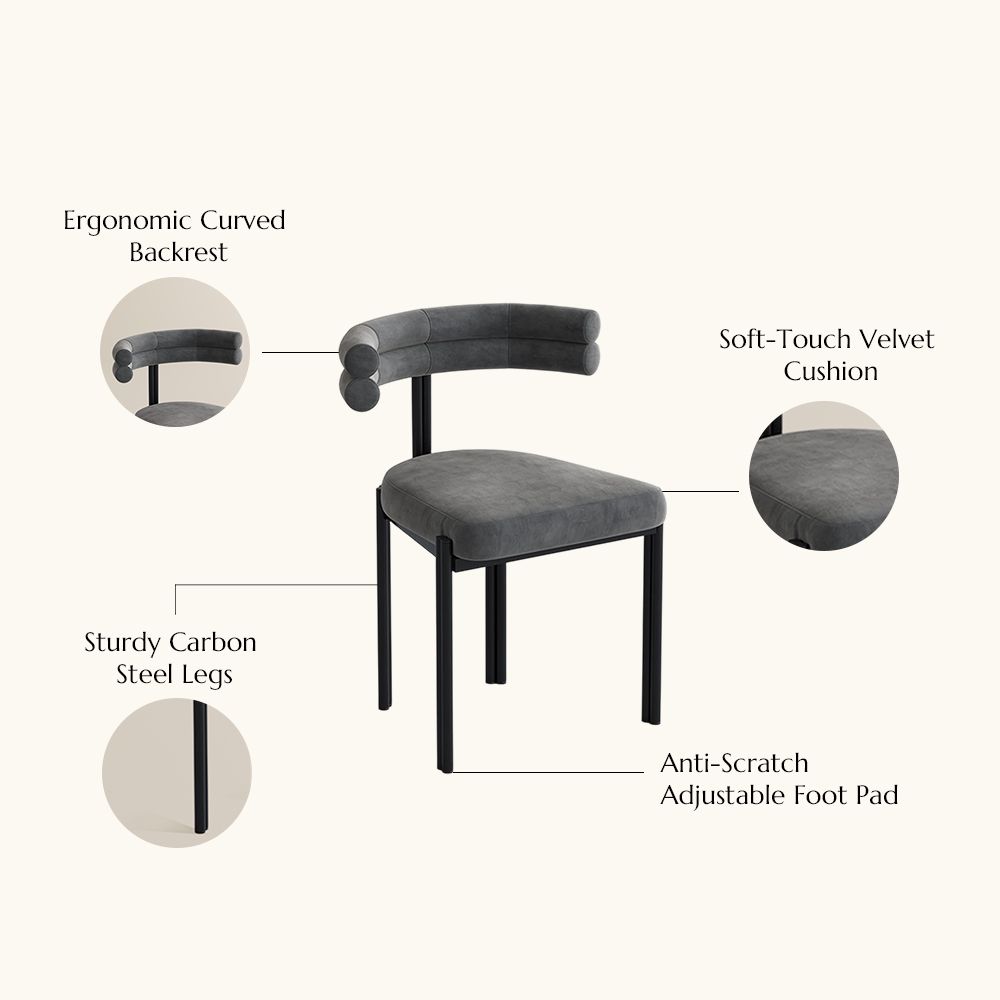 Modern Gray & Black Velvet Dining Chairs