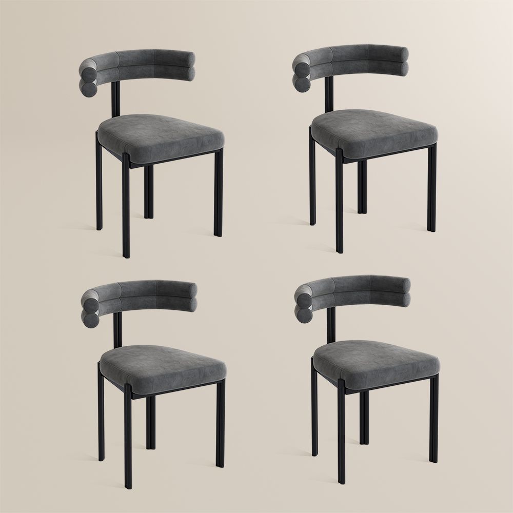 Carbon Steel Gray & Black Velvet Dining Chairs