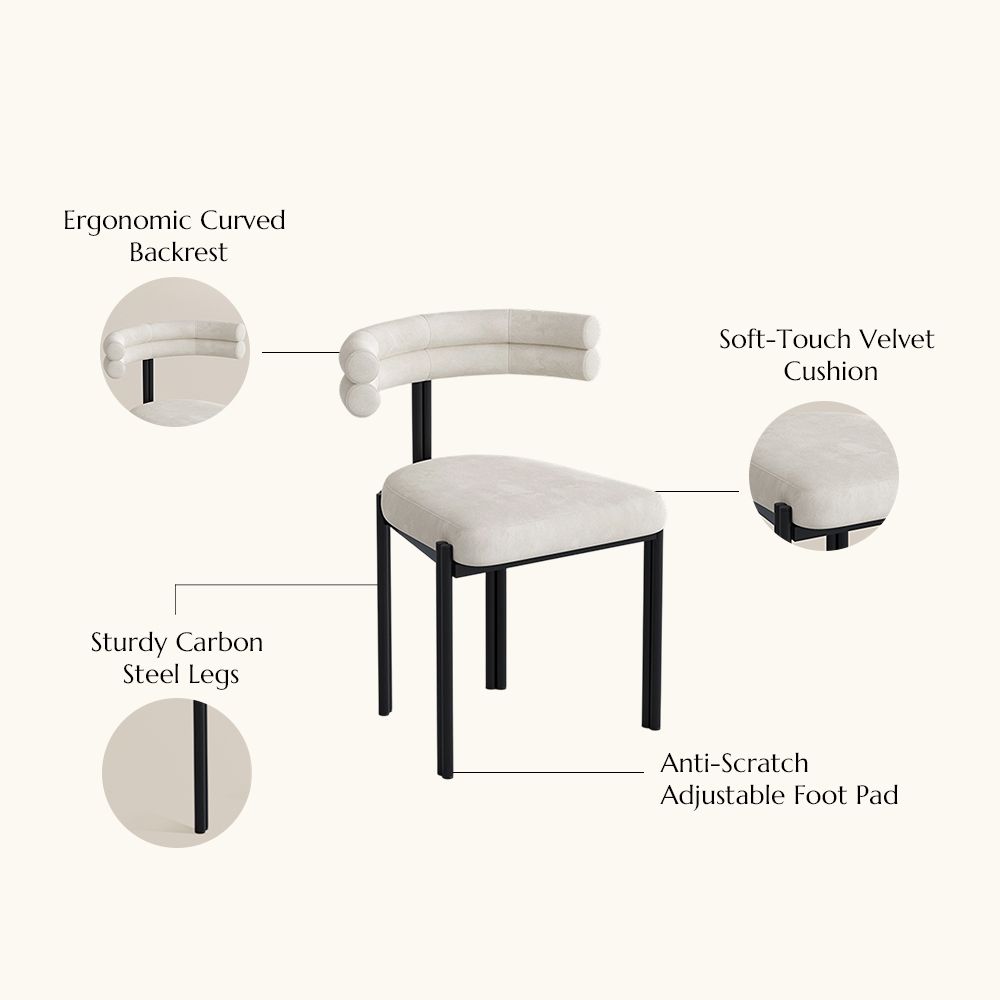 Carbon Steel White & Black Velvet Dining Chairs