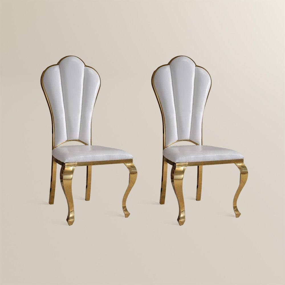Fully Assembled White & Gold PU Leather Dining Chairs