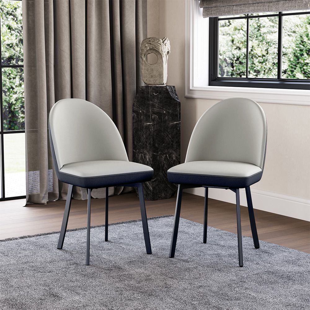 Leather Navy Blue & Light Gray PU Leather Dining Chairs