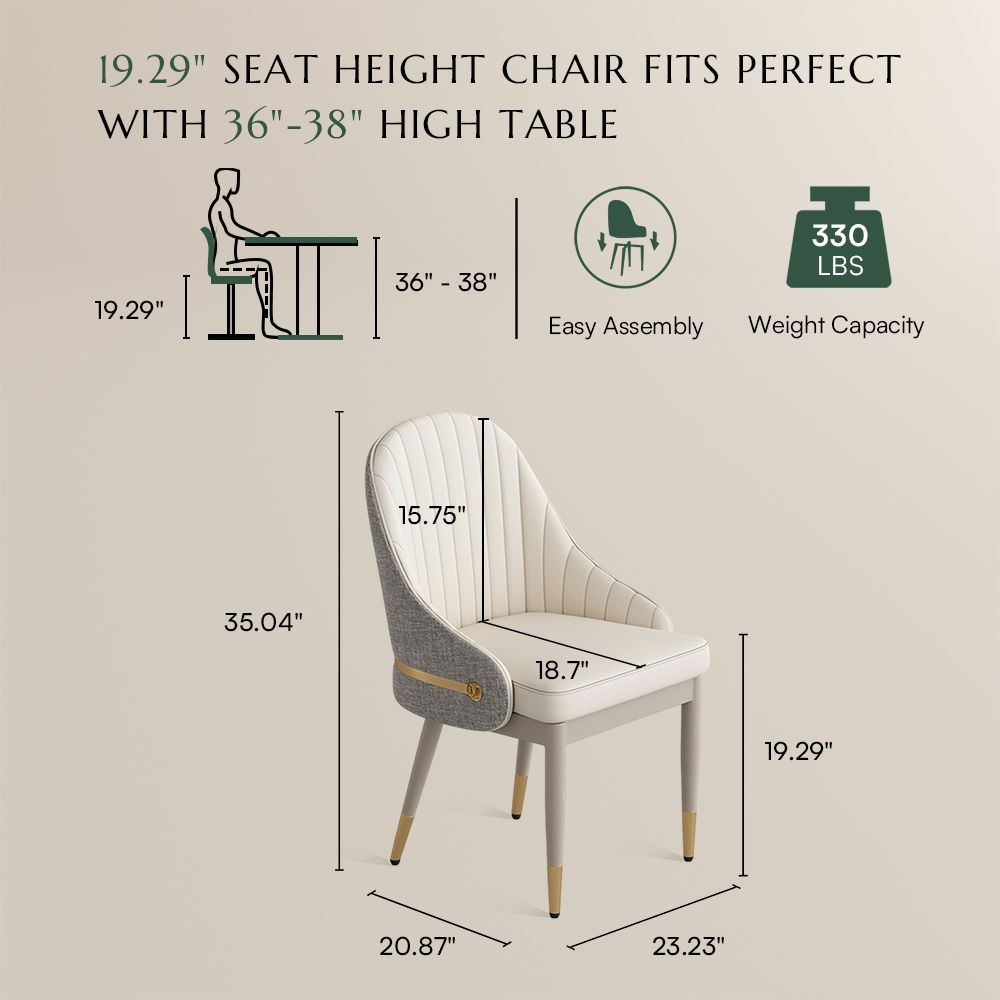 Cotton Linen Beige & Gray PU Leather & Cotton Linen Dining Chairs