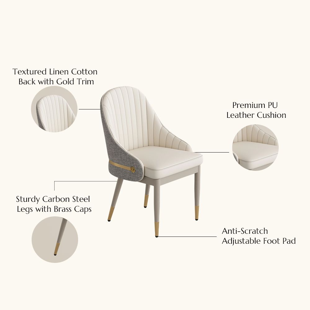 Two-Tone Upholstery Beige & Gray PU Leather & Cotton Linen Dining Chairs