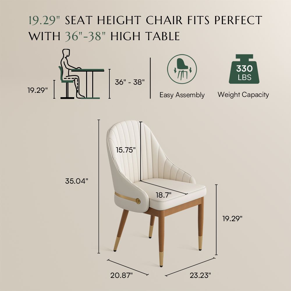 Side Chair Beige & Light Walnut PU Leather Dining Chairs