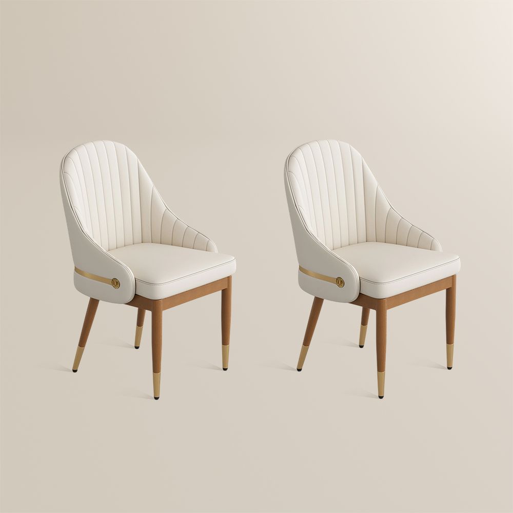 Beige Beige & Light Walnut PU Leather Dining Chairs
