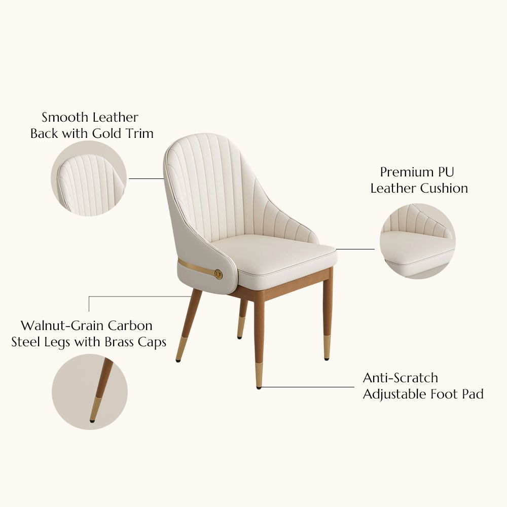 Modern Luxury Beige & Light Walnut PU Leather Dining Chairs