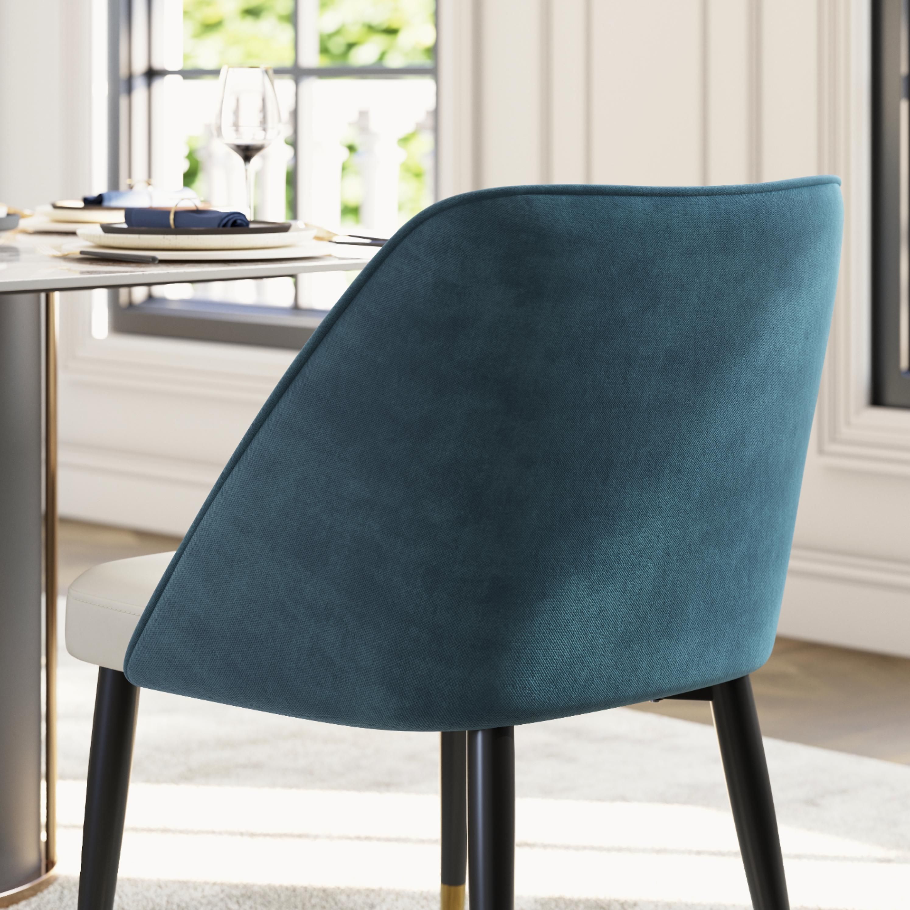 Beige & Blue PU Leather & Cotton Linen Dining Chairs