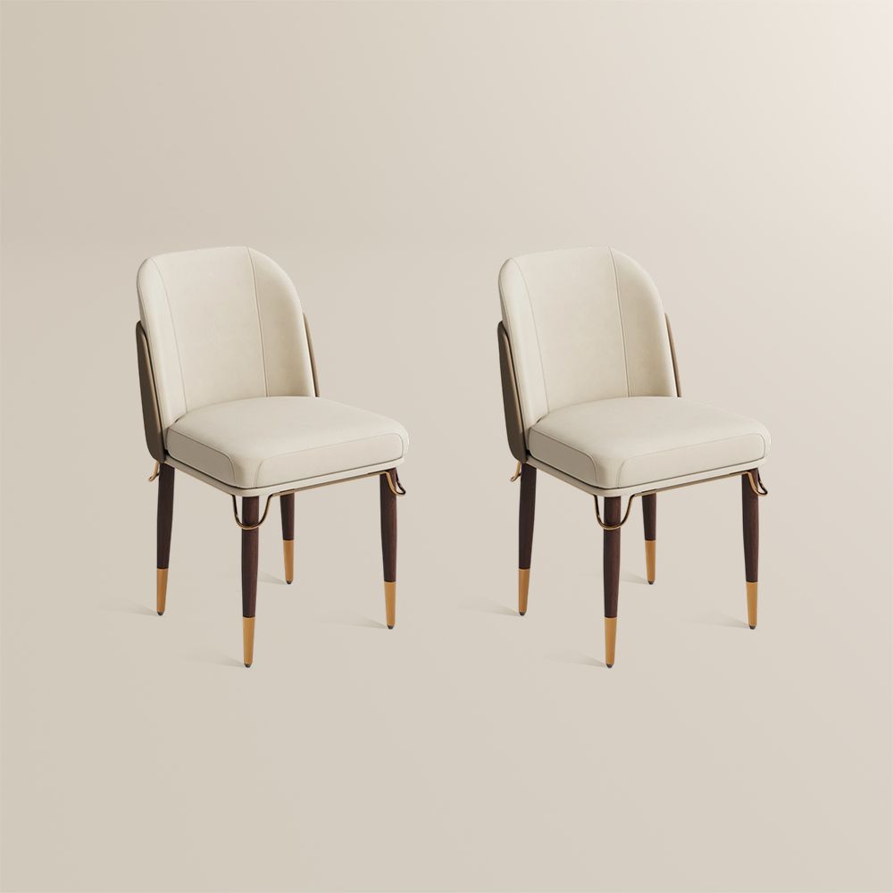 Wingback Beige & Brown PU Leather Dining Chairs