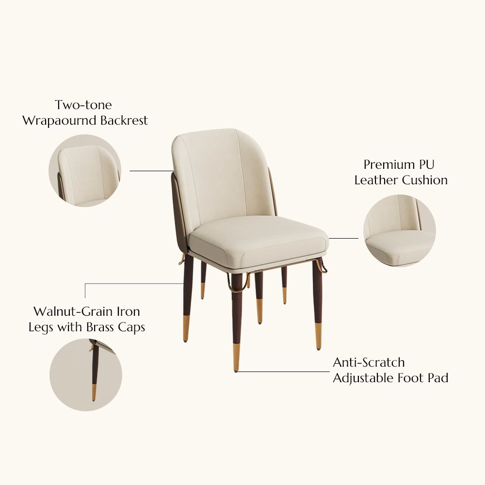 Brown Beige & Brown PU Leather Dining Chairs