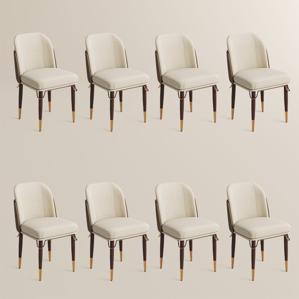 Iron Beige & Brown PU Leather Dining Chairs
