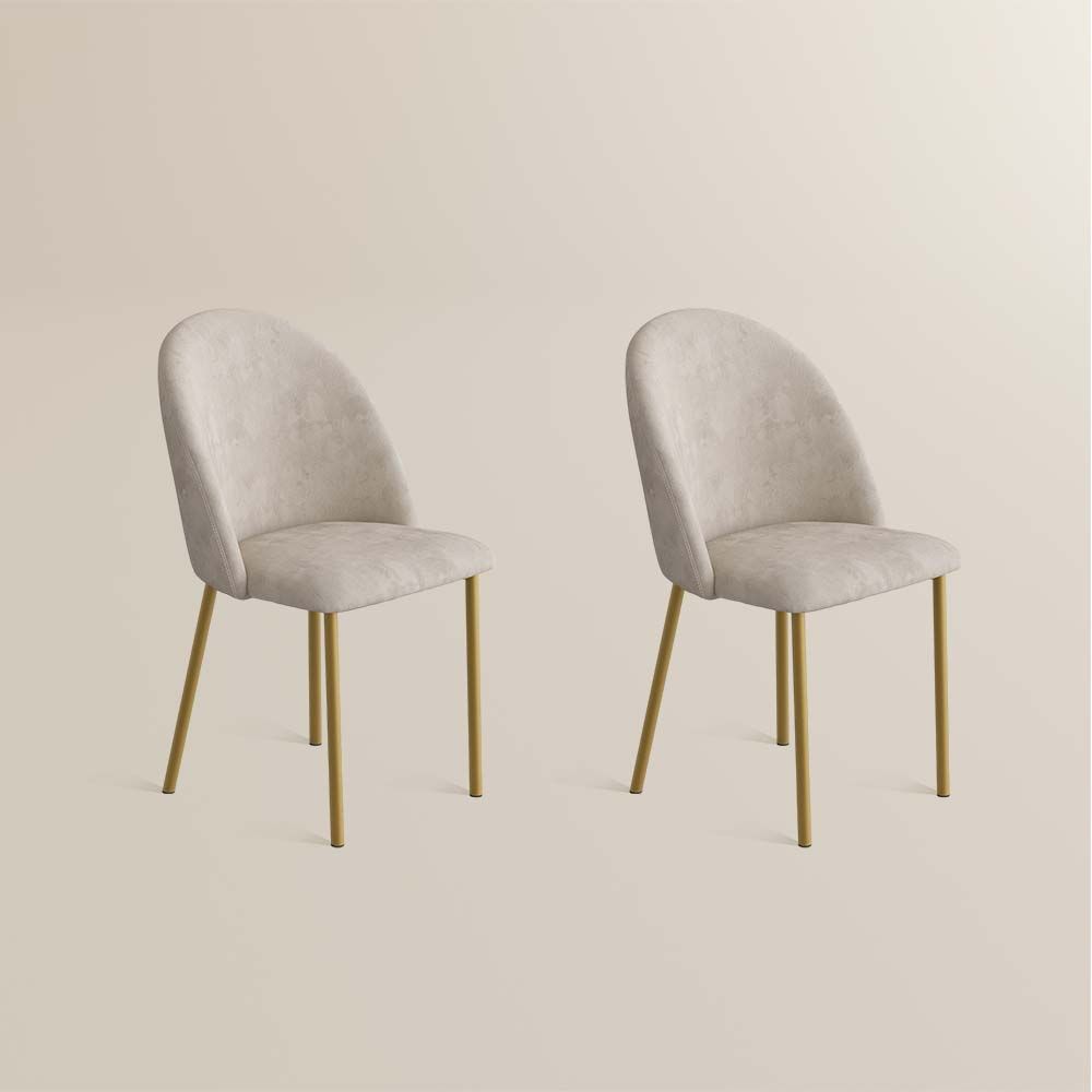 Beige Beige & Gold Velvet Dining Chairs