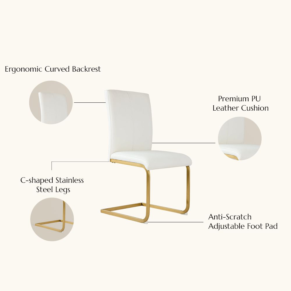 White White PU Leather Dining Chairs