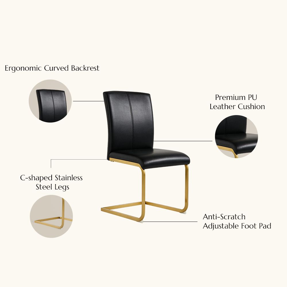 Black Black PU Leather Dining Chairs
