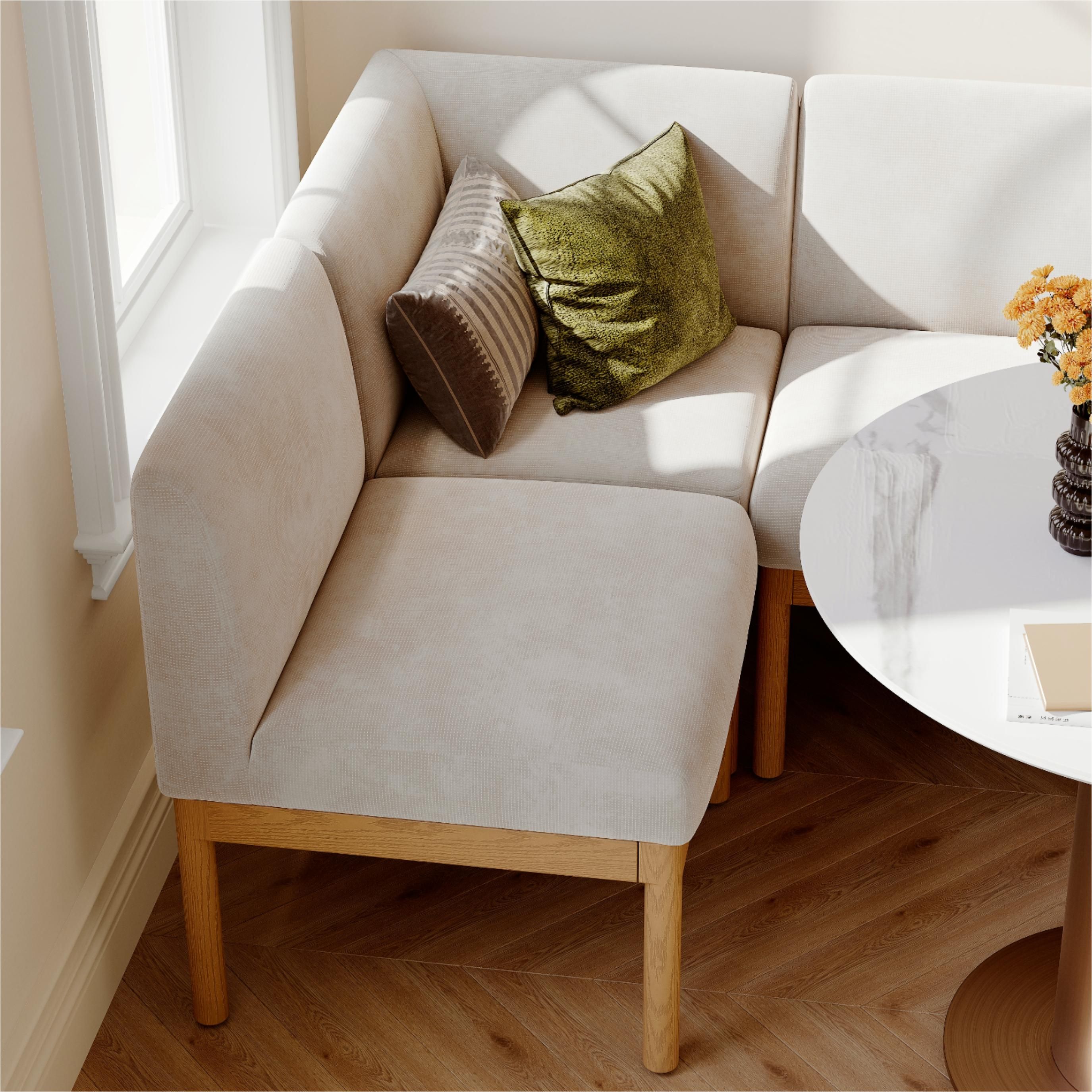Beige & Light Walnut Cotton Linen & Ash Wood Dining Chairs
