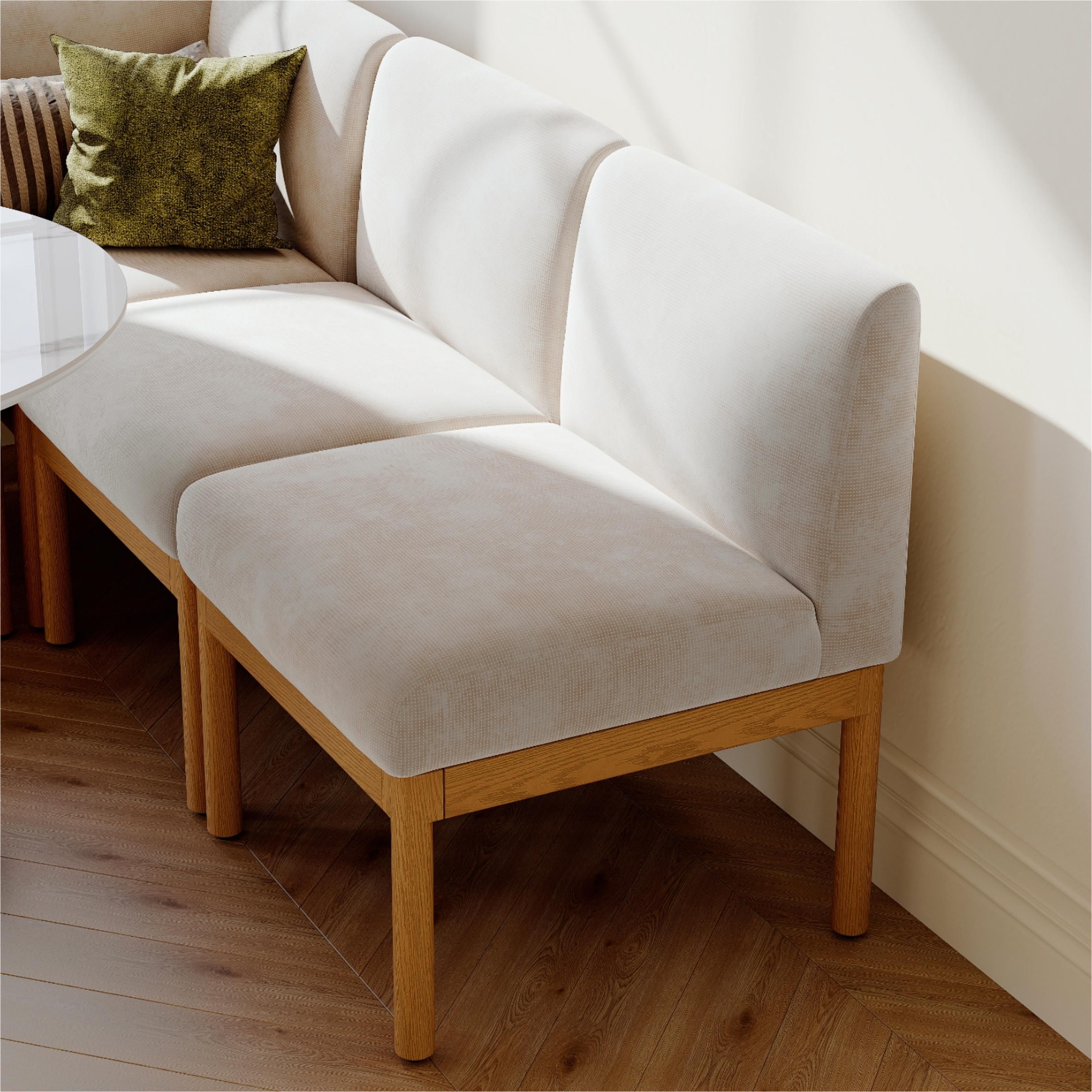 Beige & Light Walnut Cotton Linen & Ash Wood Dining Chairs