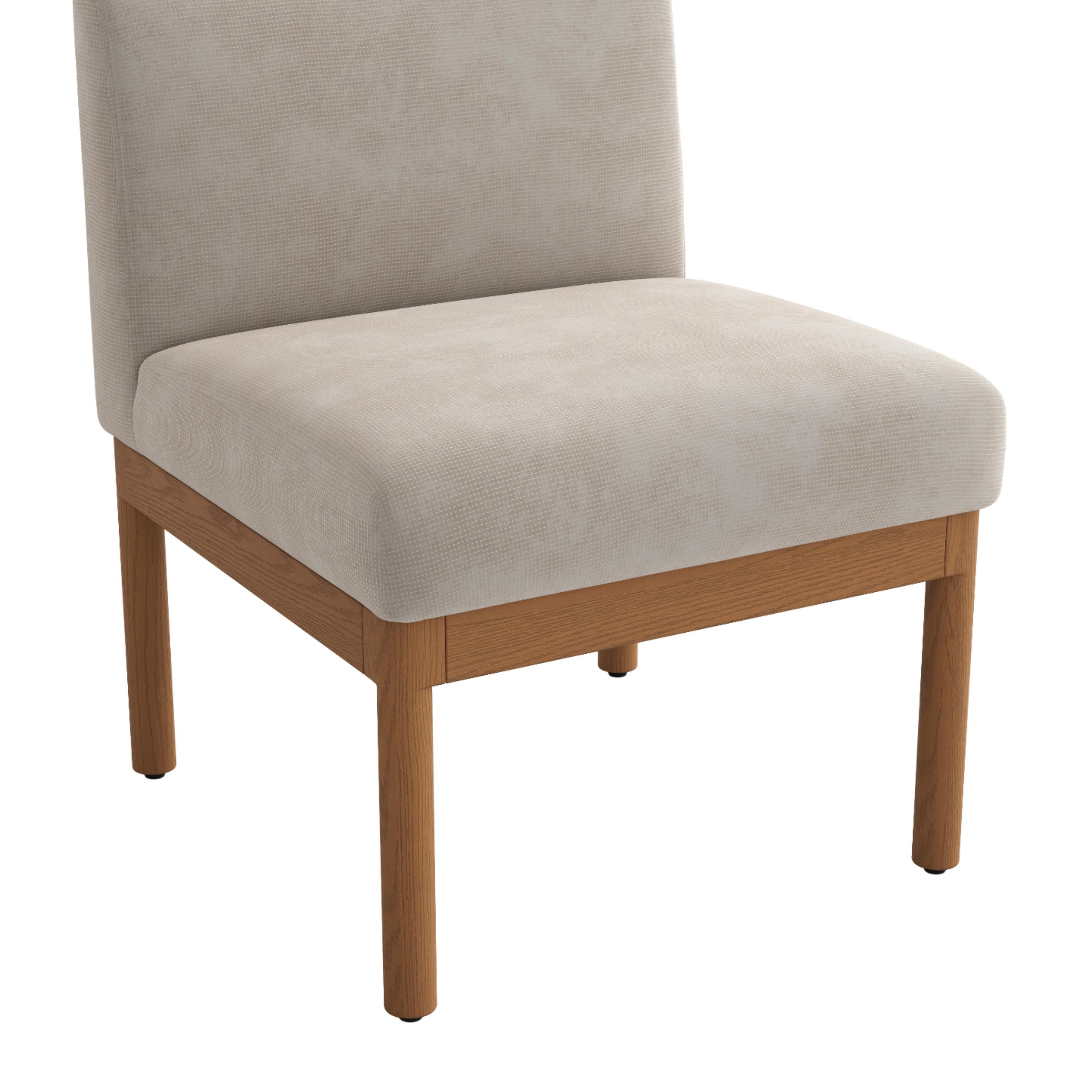 Beige & Light Walnut Cotton Linen & Ash Wood Dining Chairs