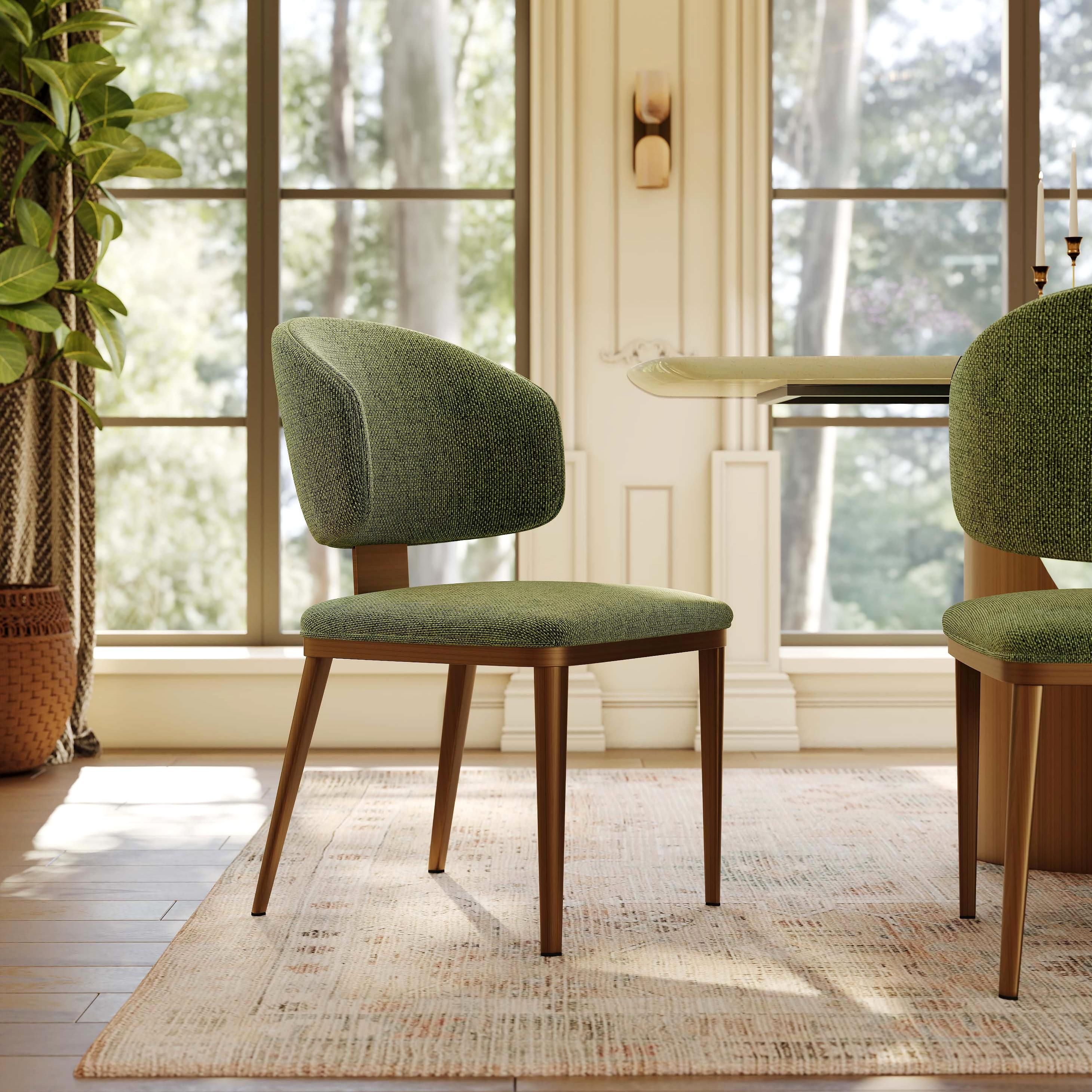 Green & Bronze Cotton Linen Dining Chairs