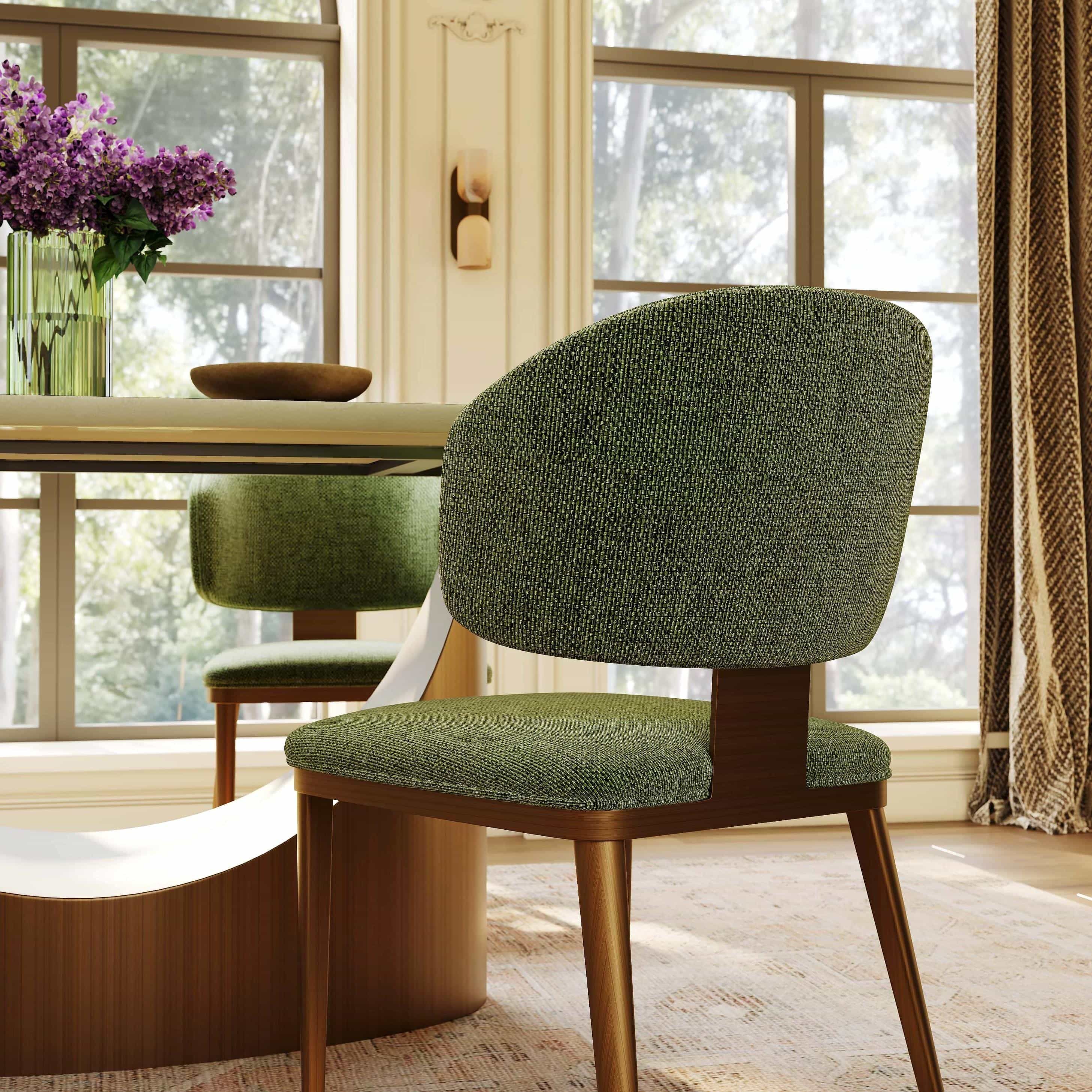 Green & Bronze Cotton Linen Dining Chairs