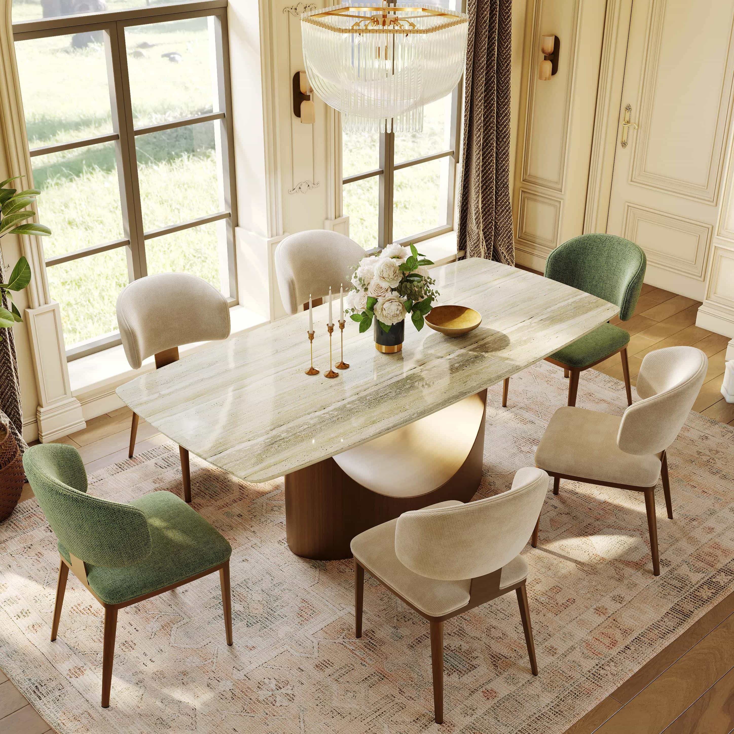 Green & Bronze Cotton Linen Dining Chairs