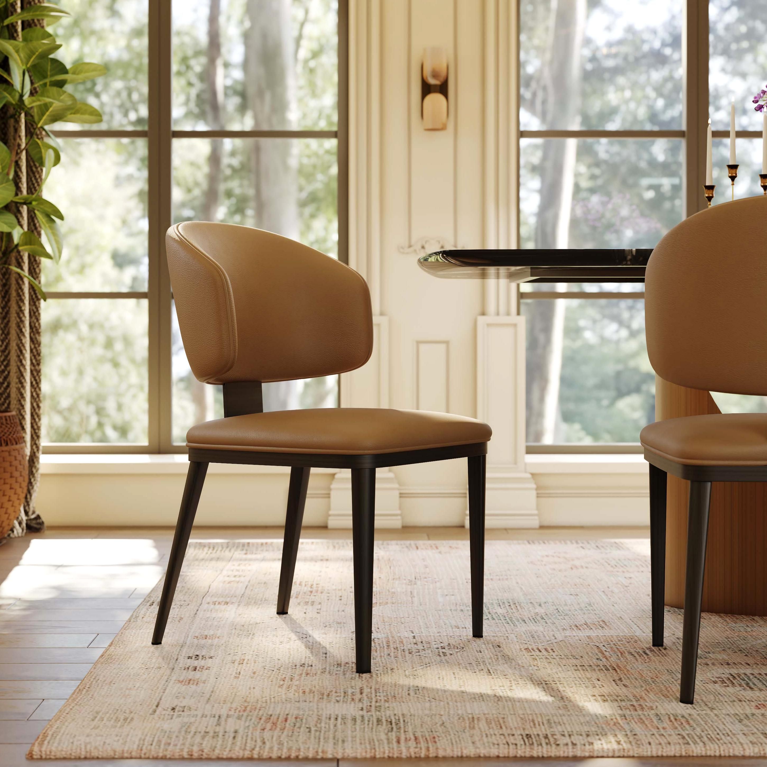 PU Leather Brown & Black PU Leather Dining Chairs