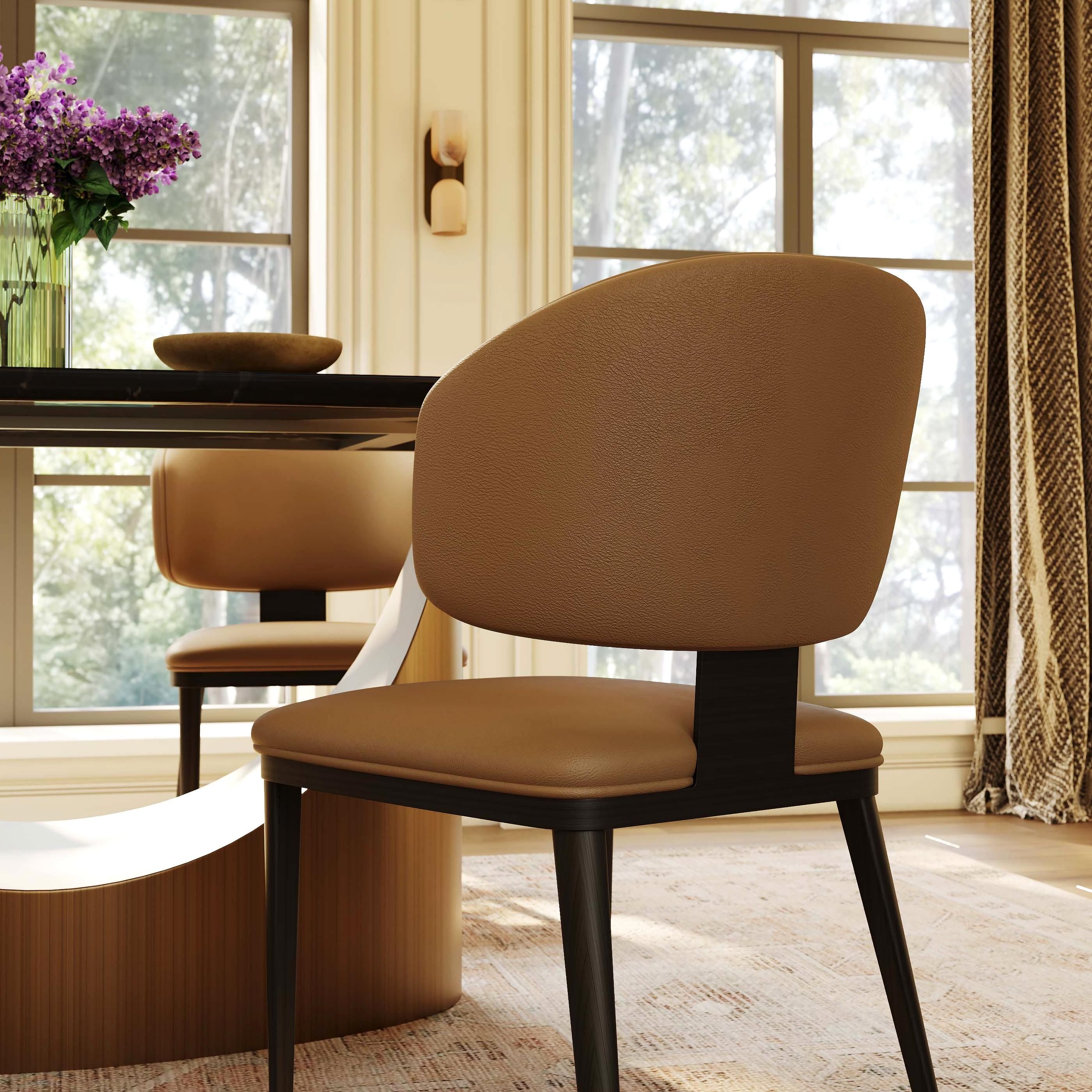 Beige Brown & Black PU Leather Dining Chairs