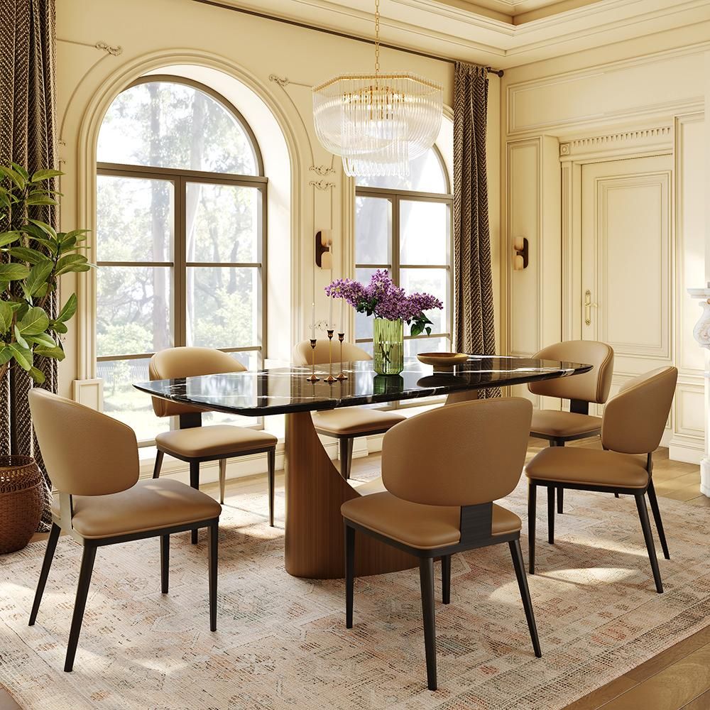 Fully Assembled Brown & Black PU Leather Dining Chairs