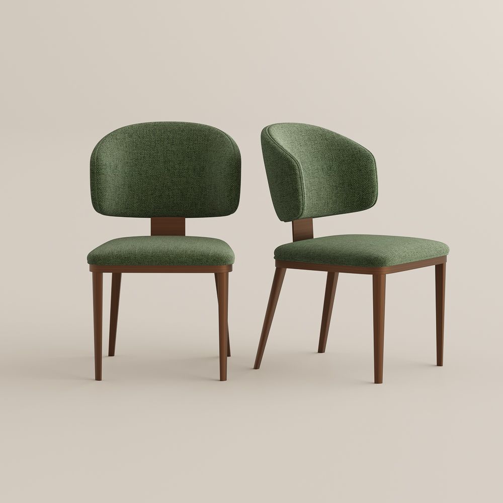 Fully Assembled Green & Bronze Cotton Linen Dining Chairs
