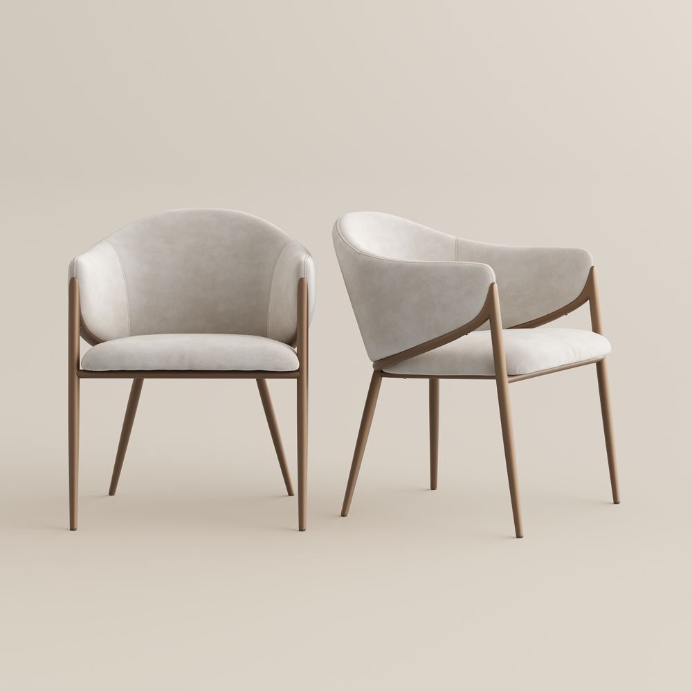 Modern Luxury Beige & Bronze Cotton Linen Dining Chairs