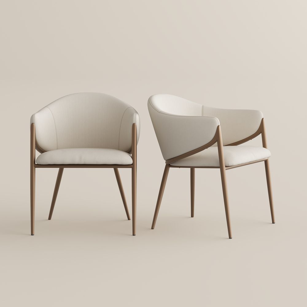 Armchair Beige & Bronze PU Leather Dining Chairs