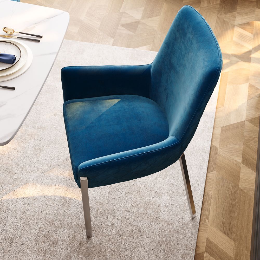Modern Blue & Silver Flannel Dining Chairs