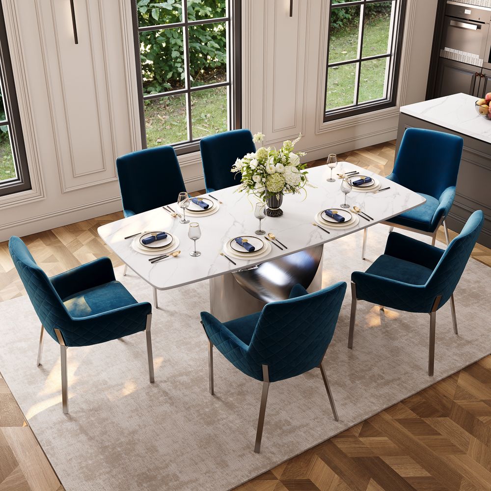 Green Blue & Silver Flannel Dining Chairs