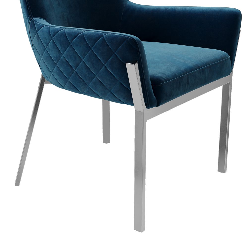 Metal Leg Blue & Silver Flannel Dining Chairs