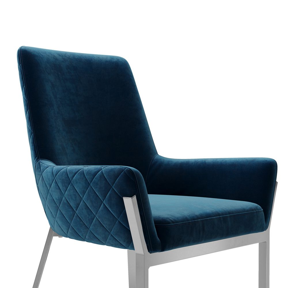 Metal Leg Blue & Silver Flannel Dining Chairs