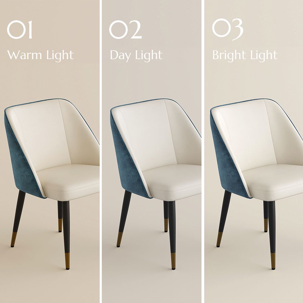 Barrel Beige & Blue PU Leather & Cotton Linen Dining Chairs