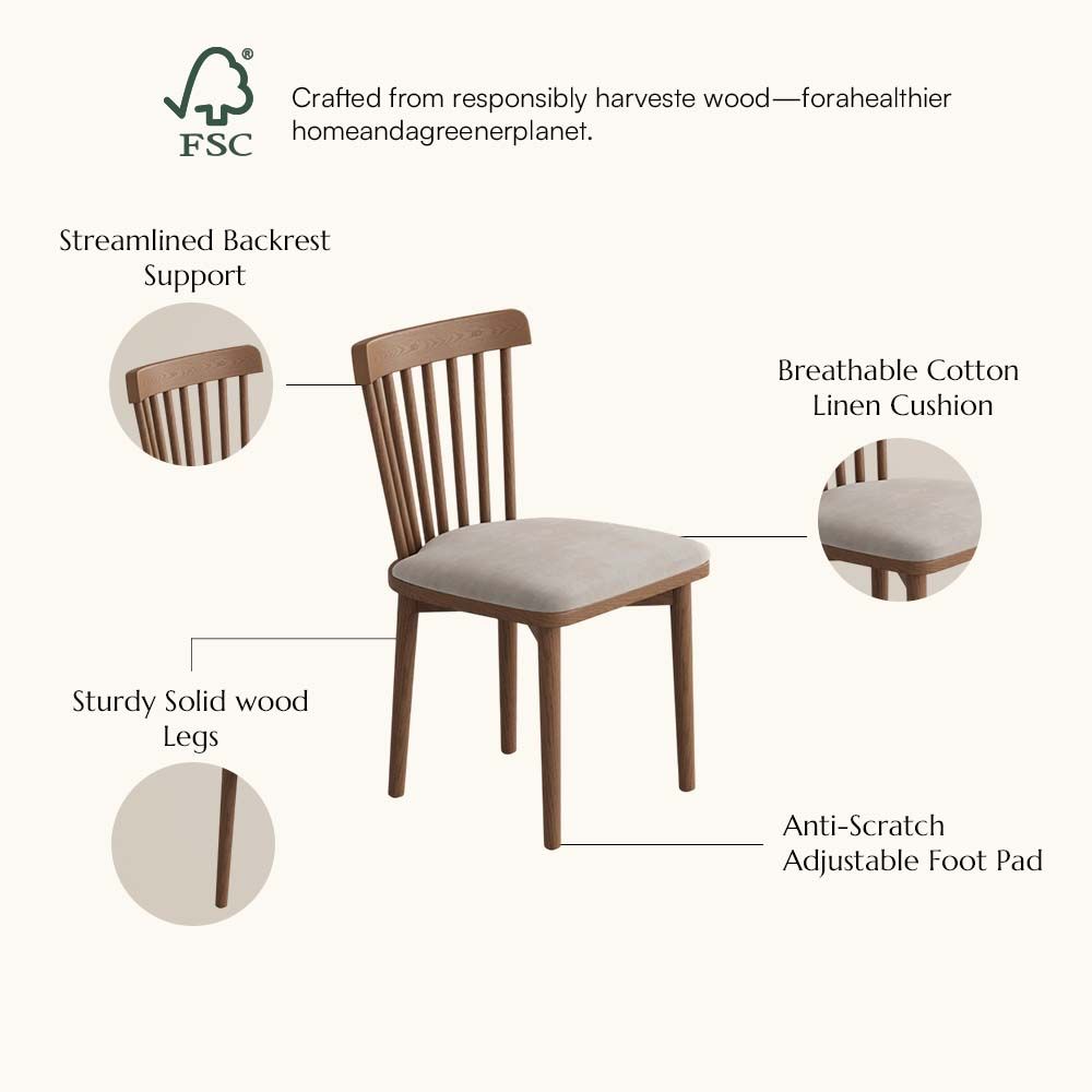 Fully Assembled Beige & Light Walnut Cotton Linen Dining Chairs