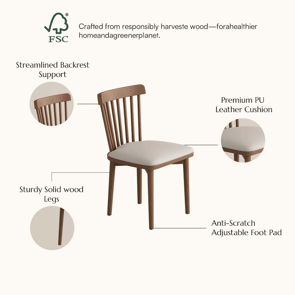 Mid Century Modern Beige & Light Walnut PU Leather Dining Chairs