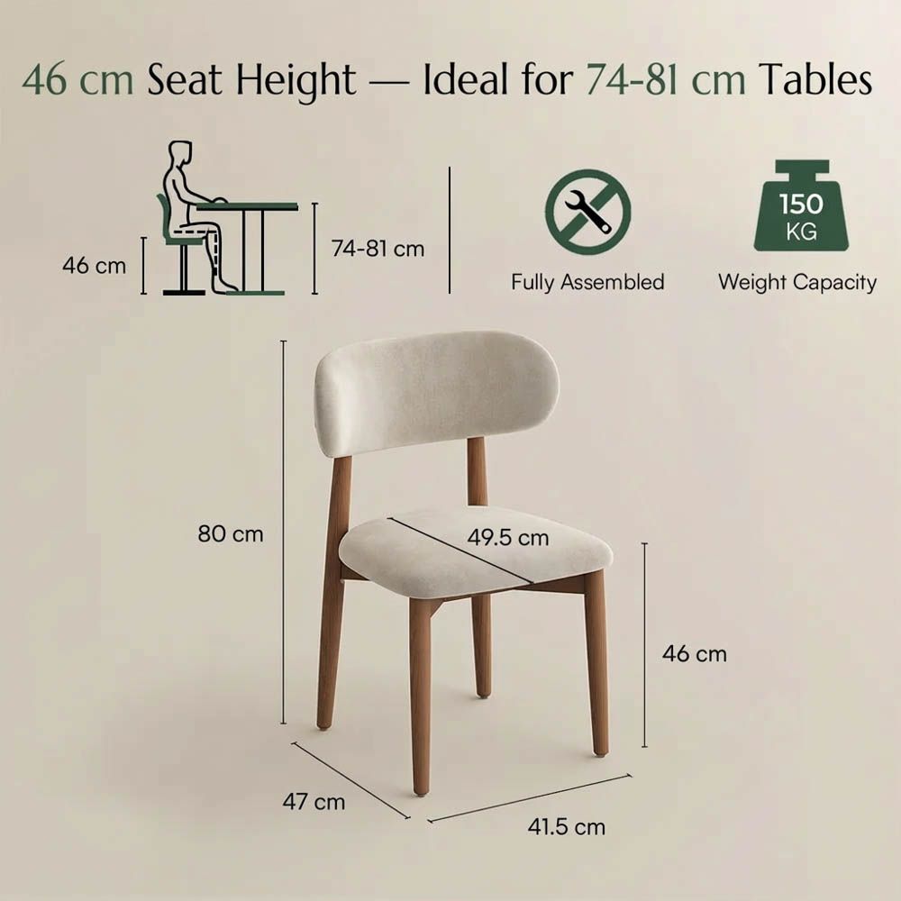 Solid Wood Beige & Walnut Cotton Linen Dining Chairs