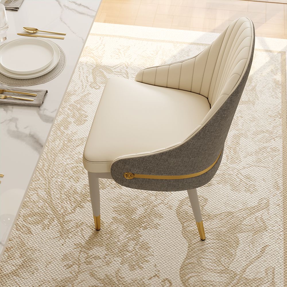 Gray Beige & Gray PU Leather & Cotton Linen Dining Chairs
