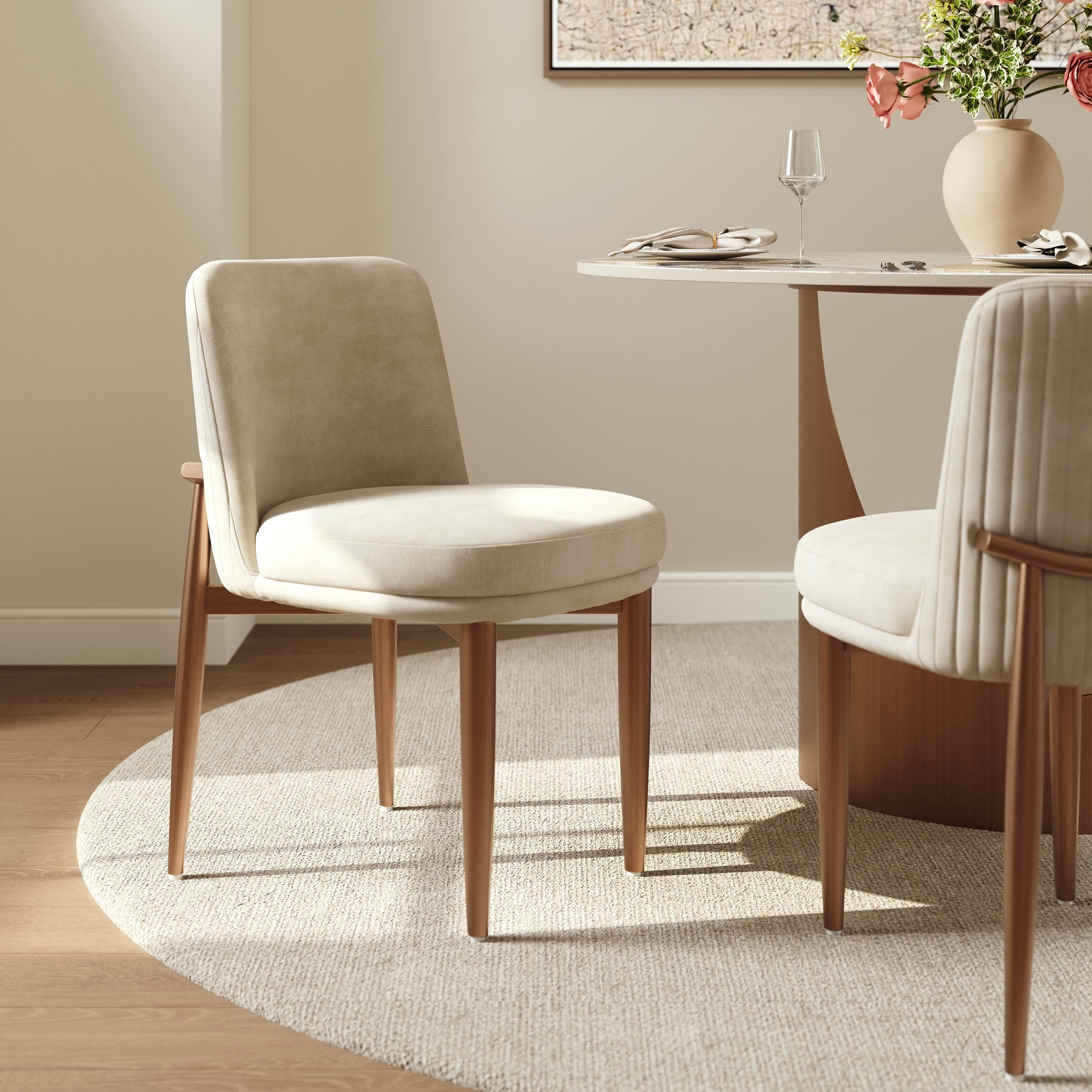 Beige & Bronze Cotton Linen Dining Chairs