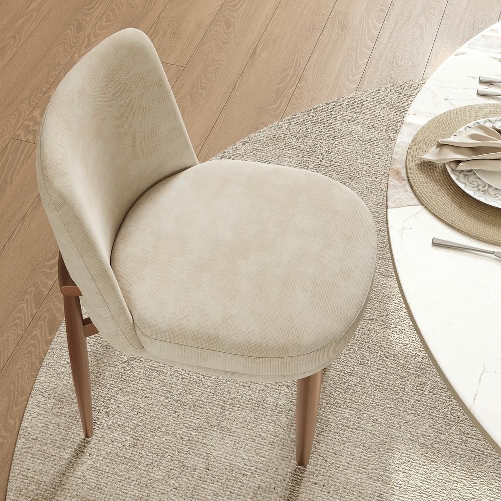 Beige & Bronze Cotton Linen Dining Chairs