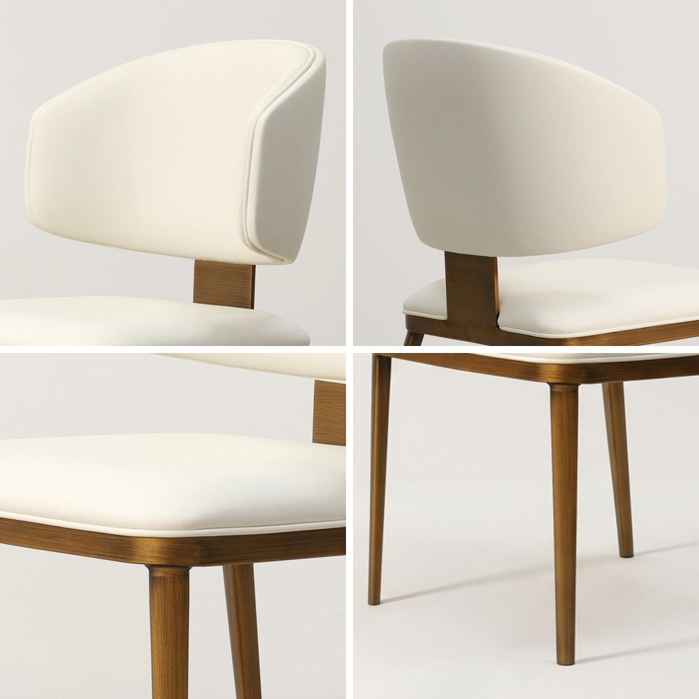 Fully Assembled Beige & Bronze PU Leather Dining Chairs