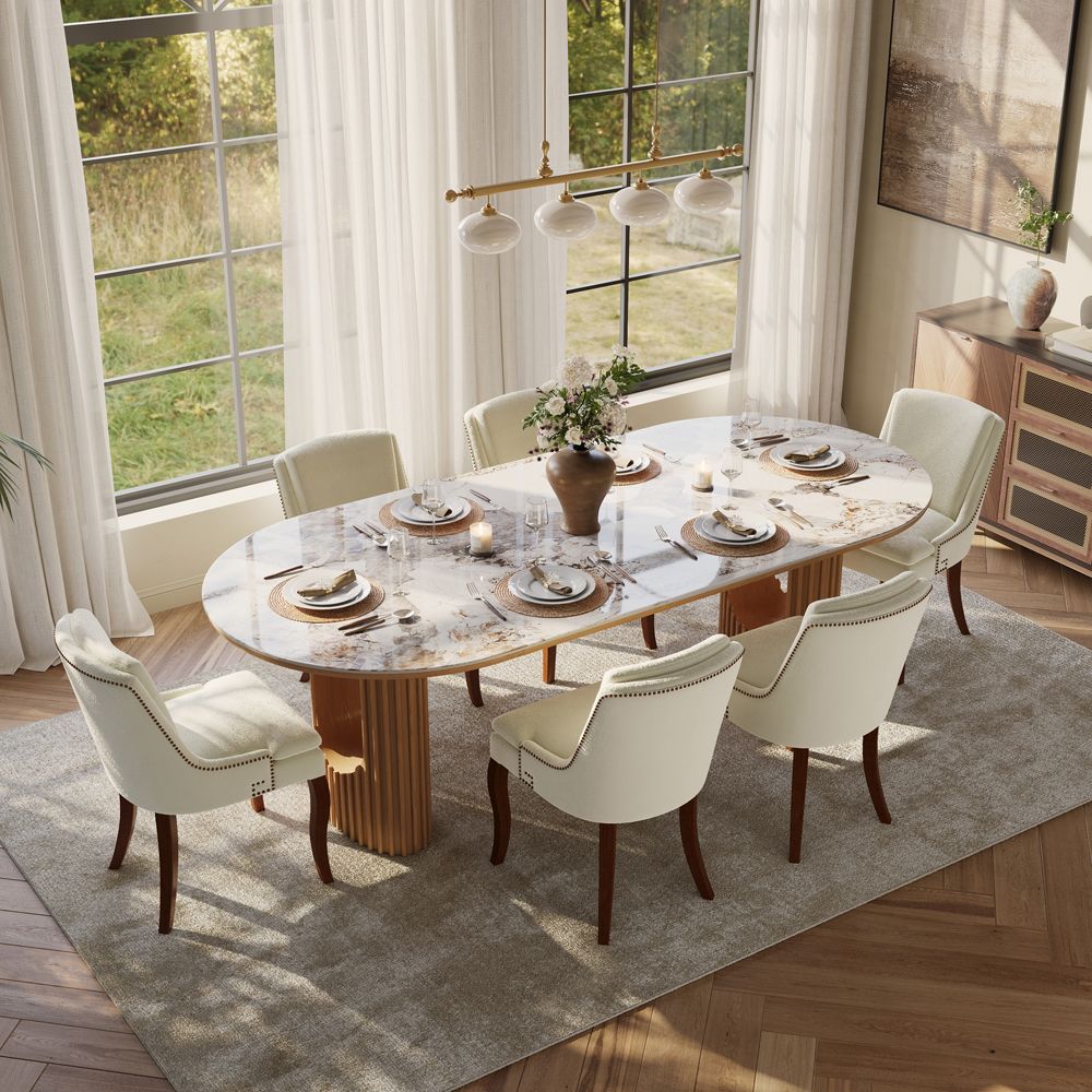 Side Chair Beige & Walnut Chenille Dining Chairs