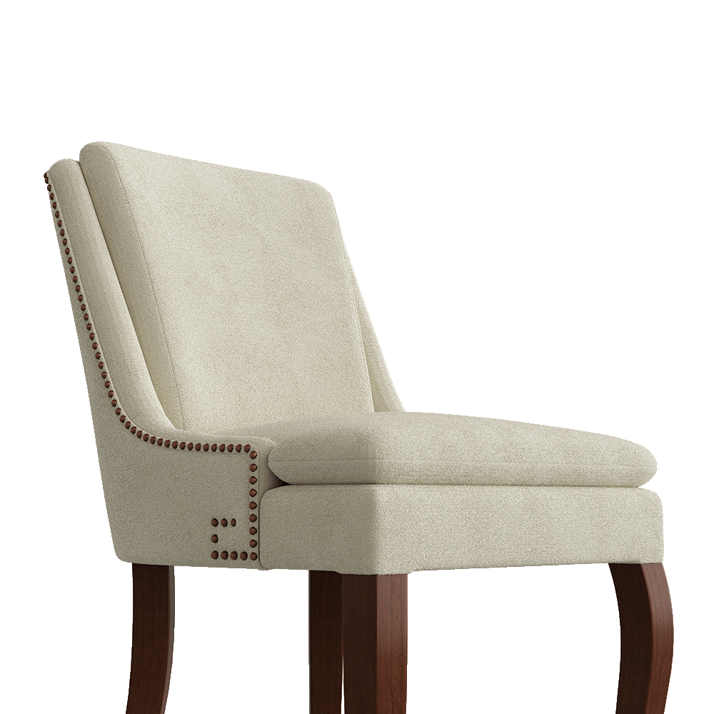 Mid Century Modern Beige & Walnut Chenille Dining Chairs