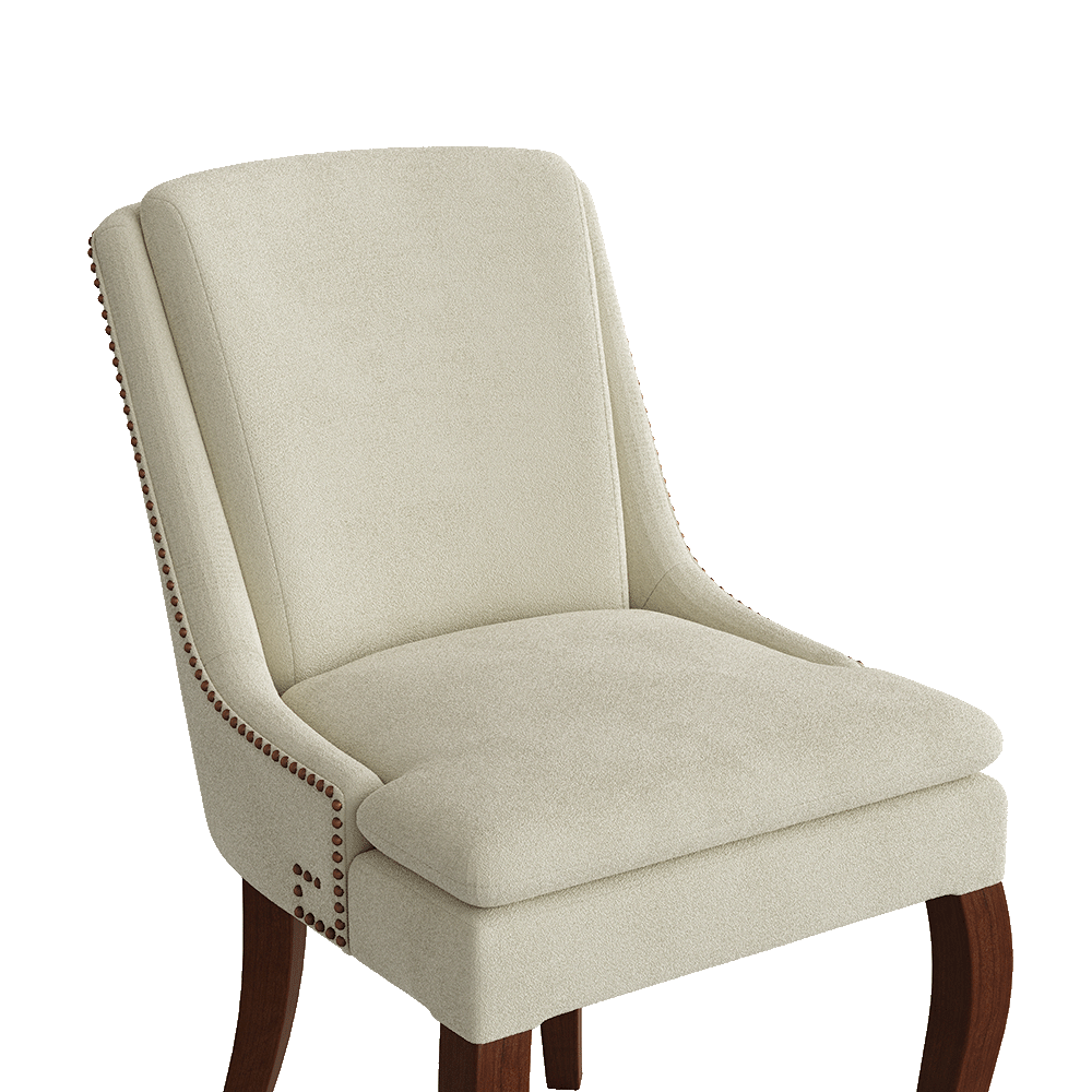 Mid Century Modern Beige & Walnut Chenille Dining Chairs