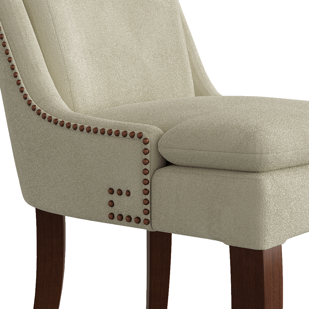 Solid Wood Beige & Walnut Chenille Dining Chairs